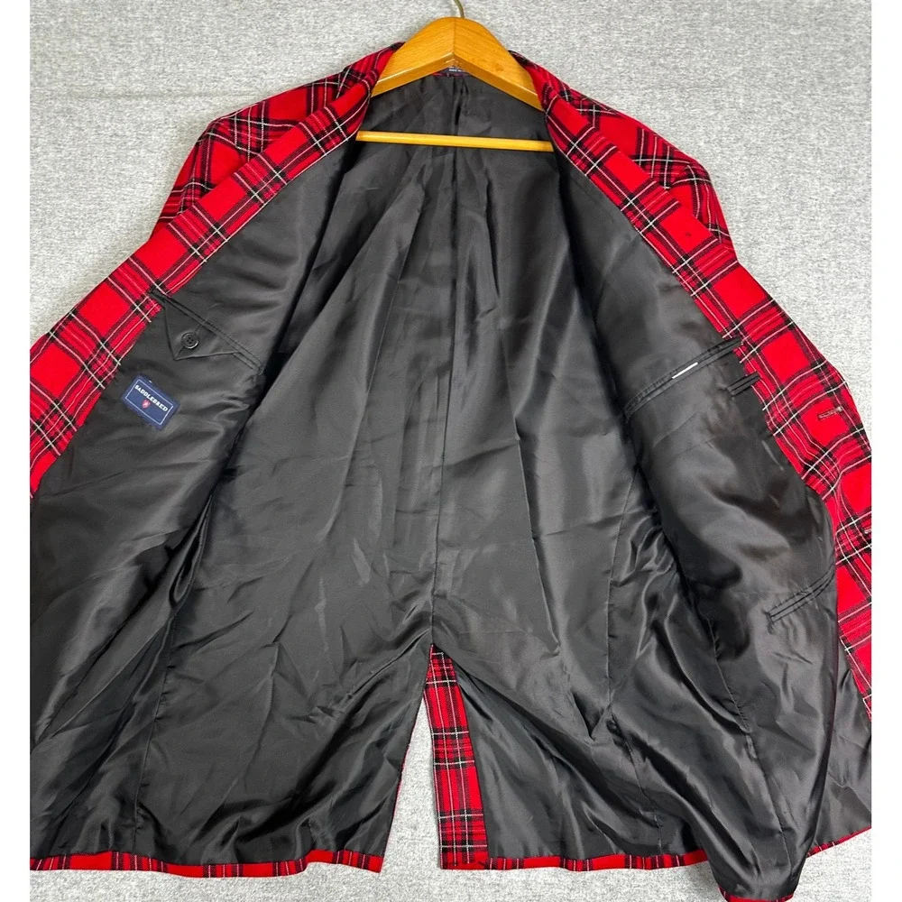 Saddlebred Sport Coat Mens 44L Red Plaid Corduroy Blazer Holiday